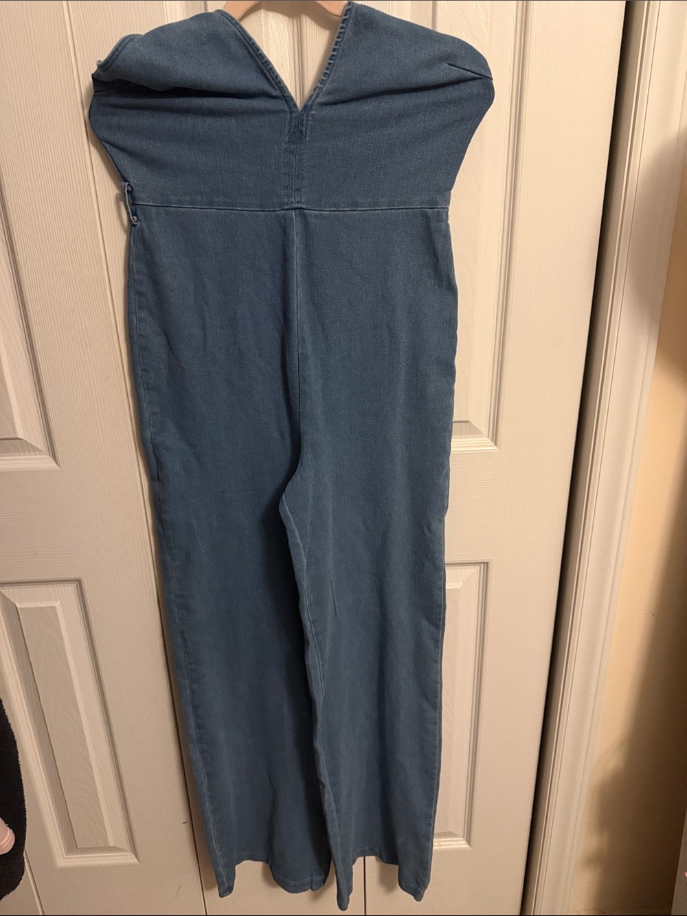 Fashion Nova Strapless Wide-Leg Jumpsuit in Dusty Blue